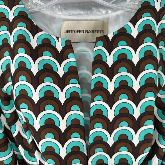 Jennifer Roberts Dress Silk Flutter Sleeve Rhinestone Belted Y2K Teal Brown SZ 4 - Picture 3 of 13